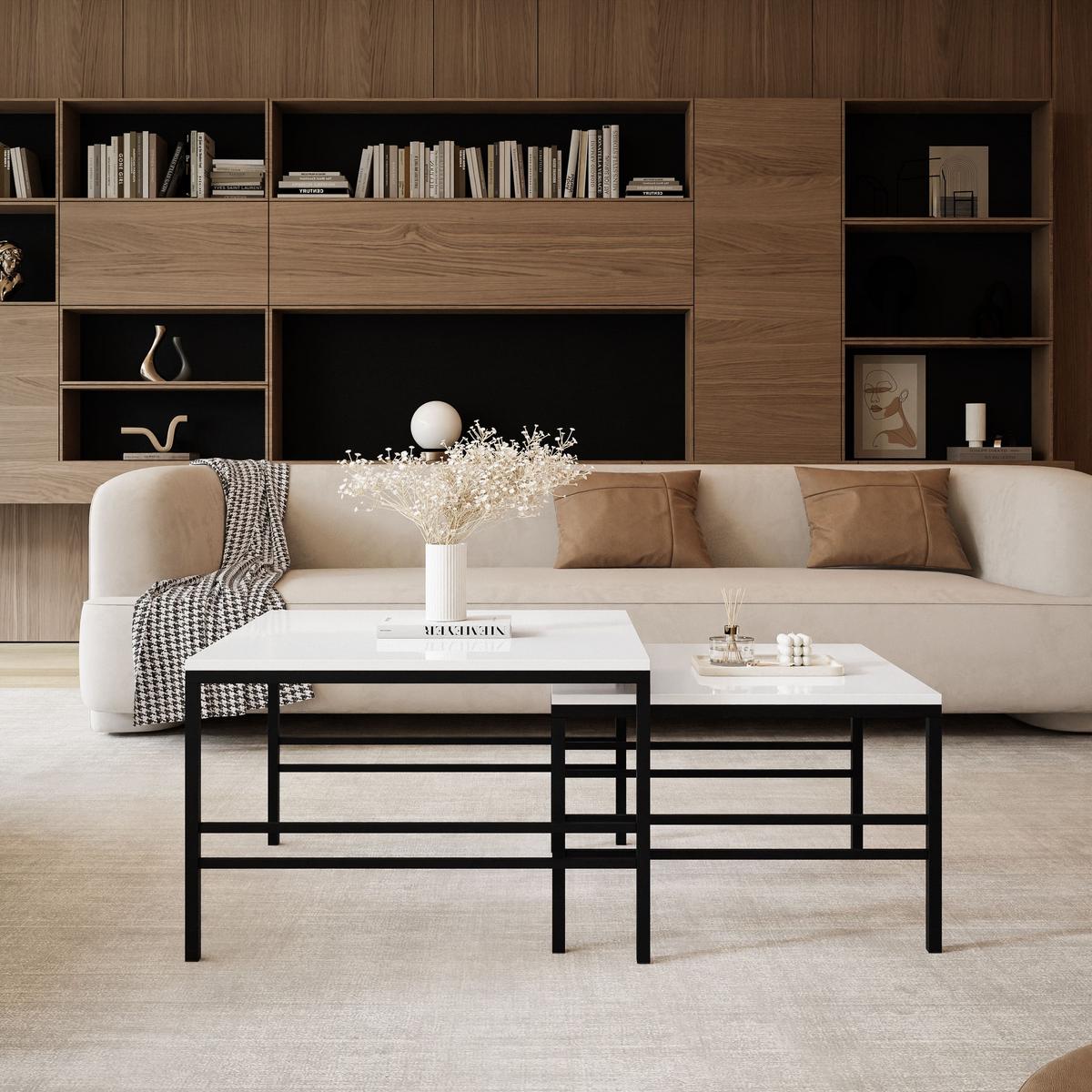COUCHTISCH Cashmere Schwarze Rahmen - Beige/Schwarz, Holzwerkstoff (70/70/46cm) - Idohome