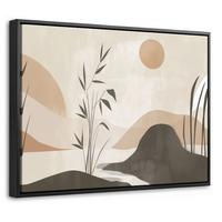 LEINWAND Bilder mit Rahmen - Japandi - Landschaft - Beige - 40x30 - Cognac, Textil (40/30cm) - MuchoWow