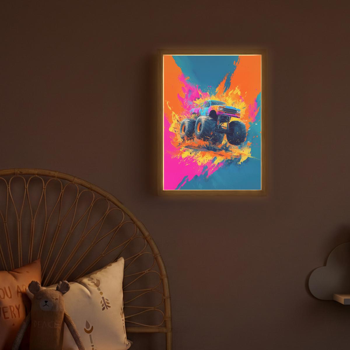 NACHTTISCHLAMPE MIT AKKU Monstertruck - Abstrakt - Farbspritzer - Farbenfroh 30x40 cm - Pink, Holzwerkstoff (8/30/40cm) - OnlyWow