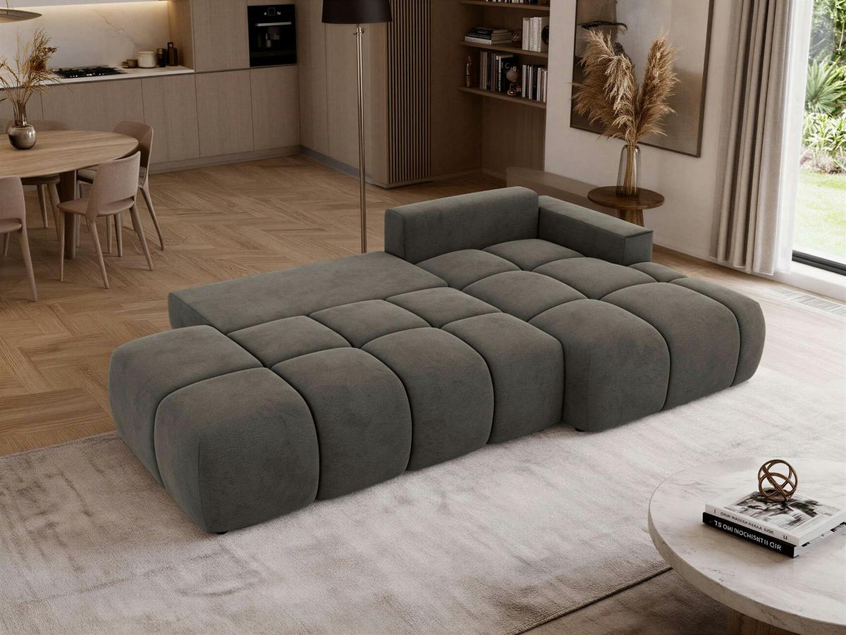 ECKSOFA LORAN L Dunkelgrau Velvet - Rechts - Dunkelgrau/Schwarz, Kunststoff/Textil (292/170cm) - MKS