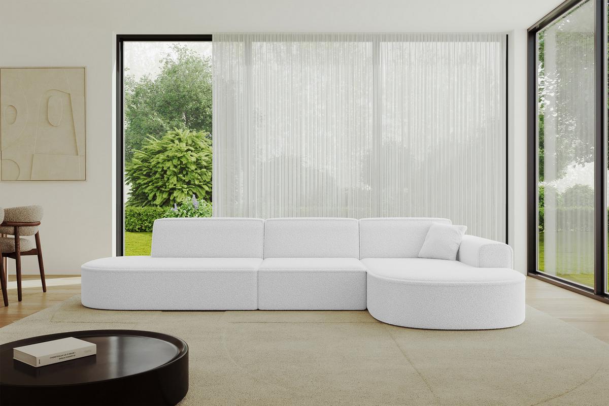 ECKSOFA Ottomane Rechts MARI-L2 - 328x171x79 cm Weiß Bouclé - Schwarz/Weiß, Holzwerkstoff/Kunststoff (171/328cm) - ALTDECOR