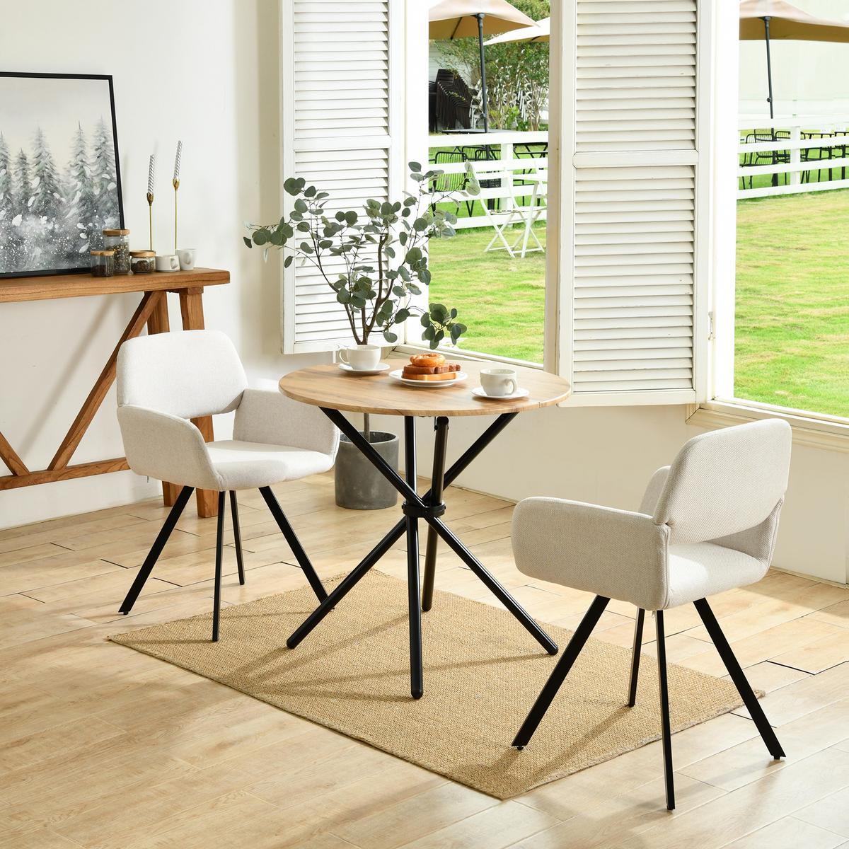 ESSZIMMER SET – 1 Tisch + 2 Stühle – Holzoptik & Beige Stoff - Beige, Holzwerkstoff/Metall (80/75/80cm) - Urban Meuble