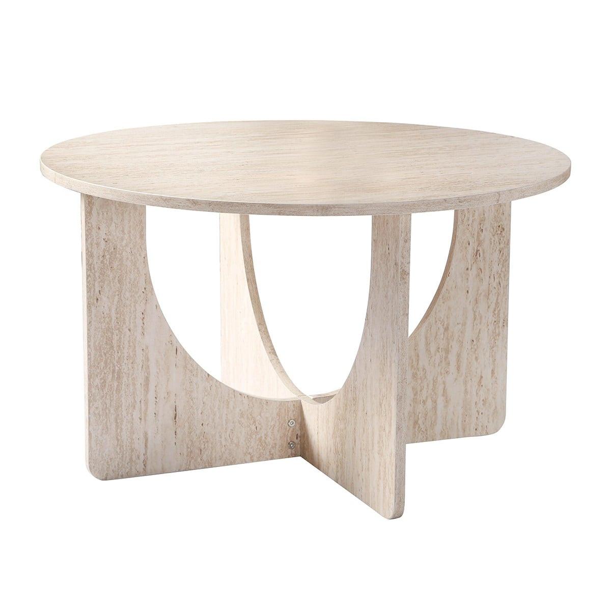 COUCHTISCH mit runder Tischplatte im Travertin-Optik 70/70/42 cm - Beige, Holzwerkstoff (9.5/70/42cm) - Calicosy