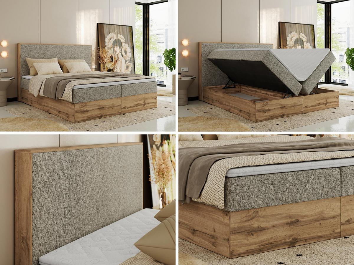 BOXBETT WOOD CLASSIC 160/200 - Dunkelbeige Strukture - H4 - Cappuccino, Textil (160/200cm) - MKS