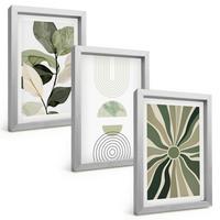 BILDER SET 3er Set - 20x30 cm Silberner Rahmen - Pflanzenmotive, Geometrie, Grün - Silberfarben, Kunststoff (20/30cm) - TULUP