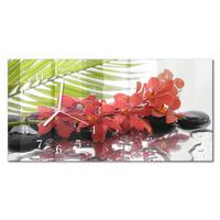 WANDUHR aus Glas 60x30 cm - Blumen und Steine - Rot, Glas (60/30/0.4cm) - TULUP