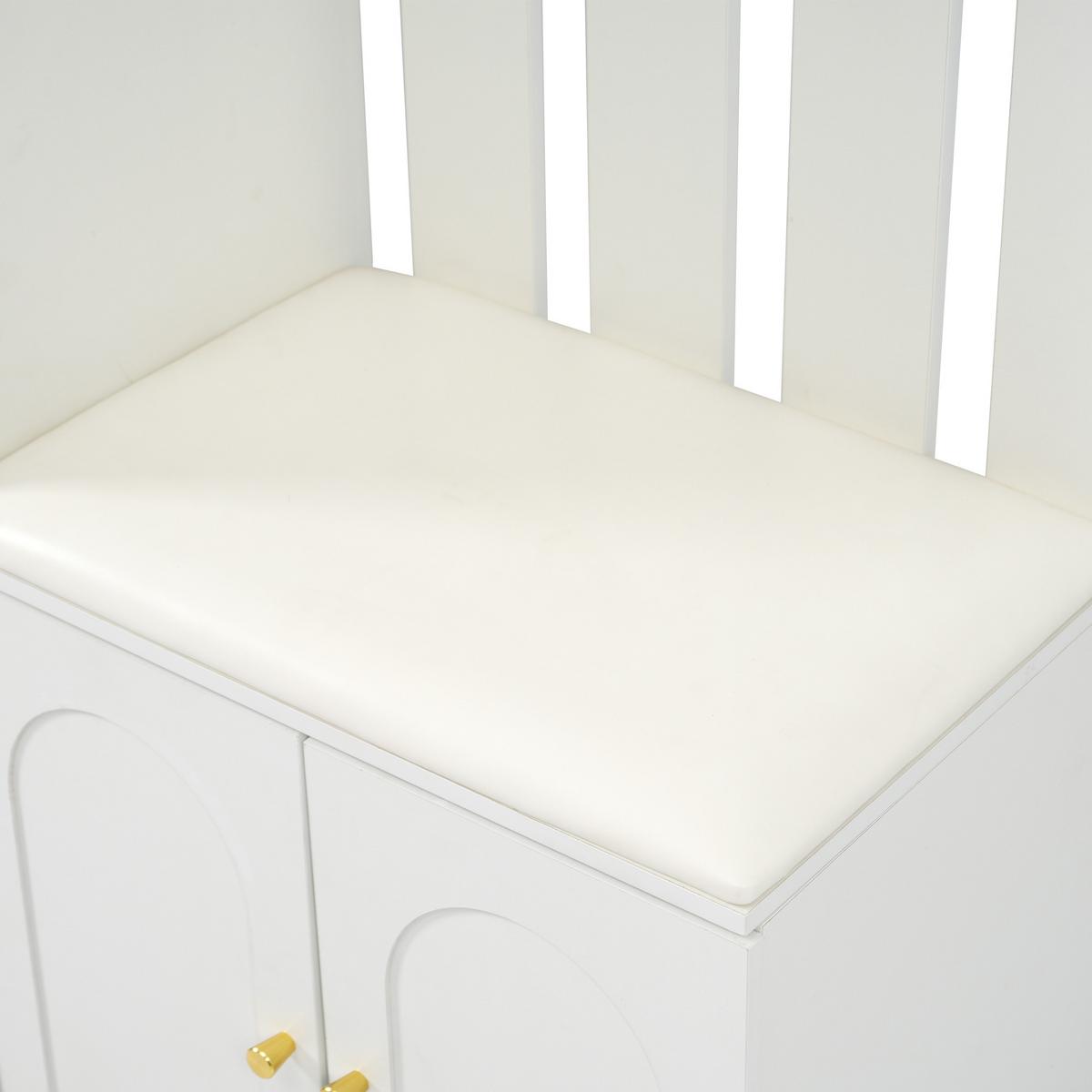 KLEIDERSCHRANK Wandgarderobe mit Schuhbank, 4 Haken, 6 Türen, 2 Schubladen, Weiß - Weiß, Holzwerkstoff (110/180/37cm) - Urban Meuble