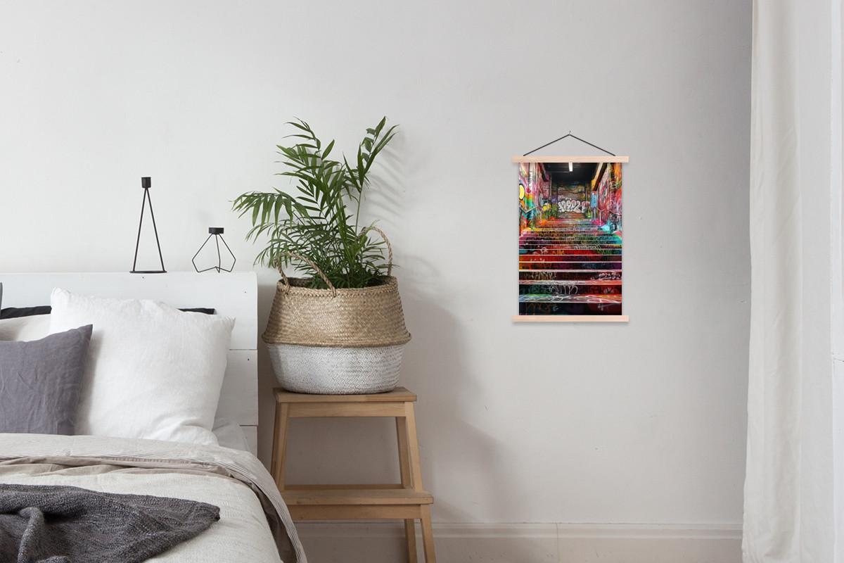 POSTER MIT MAGNETLEISTEN Treppe - Graffiti - Farben - Kunst Deko Wohnzimmer 40x60 cm - Multicolor, Textil (40/60/0.15cm) - MuchoWow