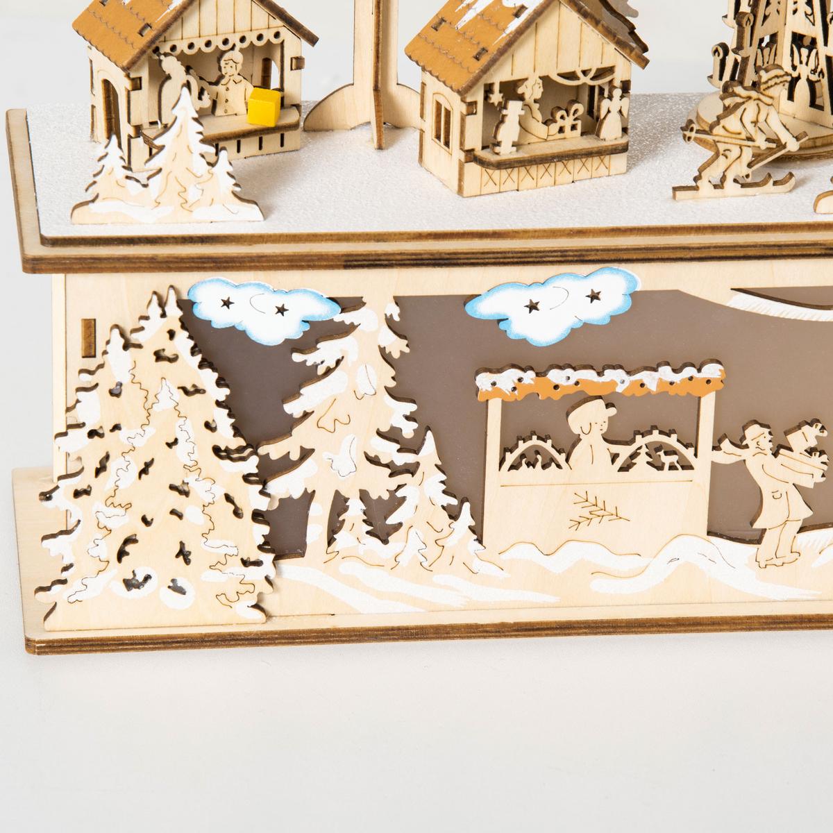 WEIHNACHTSDEKO Verschneites Weihnachtsdorf mit 10 LEDs Natur 45 x 10 x 25 cm - Naturfarben, Holz (10/25/45cm) - HOMCOM