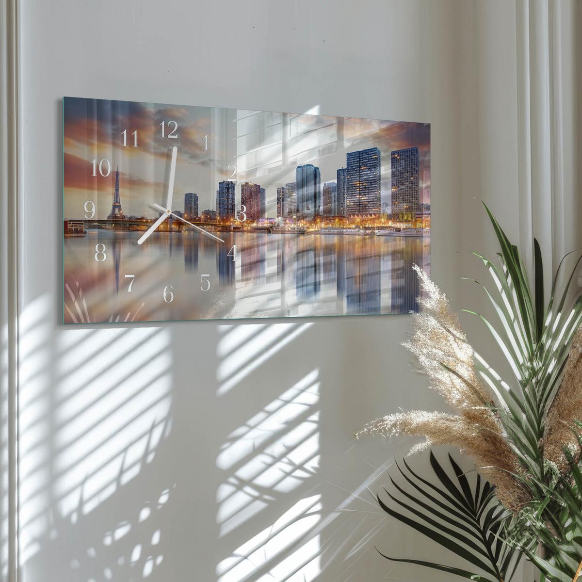 WANDUHR aus Glas 60x30 cm - Paris am Abend - Orange, Glas (60/30/0.4cm) - TULUP