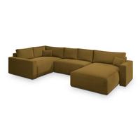 WOHNLANDSCHAFT VELAMI L-S Gelb Velours-Stoff mit Schlaffunktion - Gelb, Holz (365/83/194cm) - MASSENO