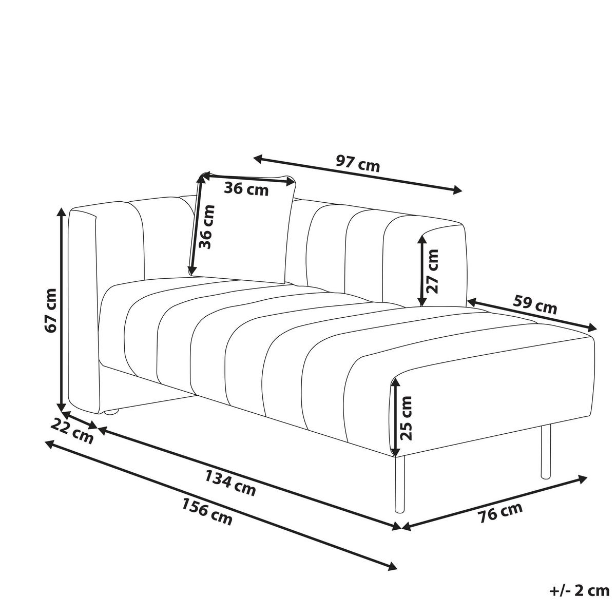 CHAISELONGUE Samtstoff beige linksseitig Lannils - Beige/Schwarz, Textil (156/67/76cm) - Beliani