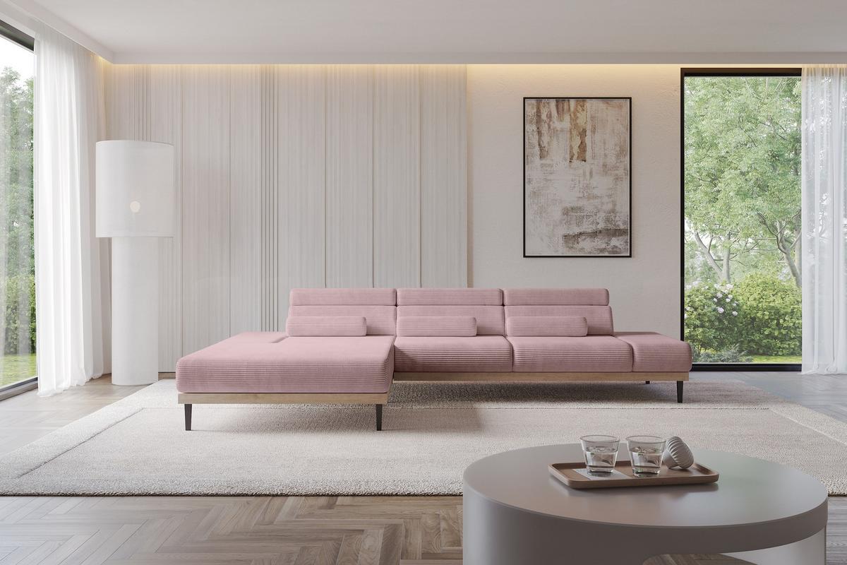 ELEKTRISCHES ECKSOFA Links MONA 316x205x85 Rosa Cord - Rosa, Holzwerkstoff/Textil (316/205cm) - ALTDECOR