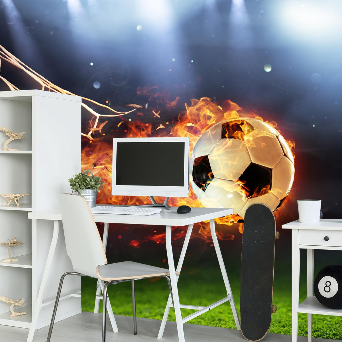 FOTOTAPETE für Jugendzimmer Fußball Flammen Stadion Feuer 400x280 - Multicolor, Papier (400/280cm) - Muralo