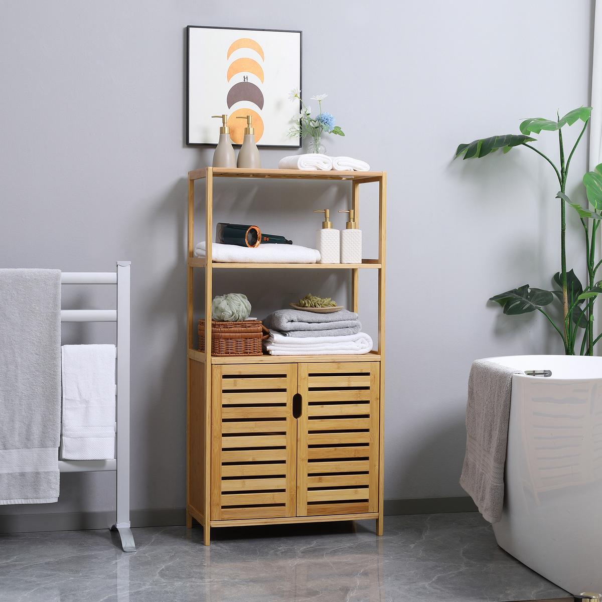 BADEZIMMERSCHRANK Bambus Naturholz - Naturfarben, Holz (30/120/60cm) - Kleankin
