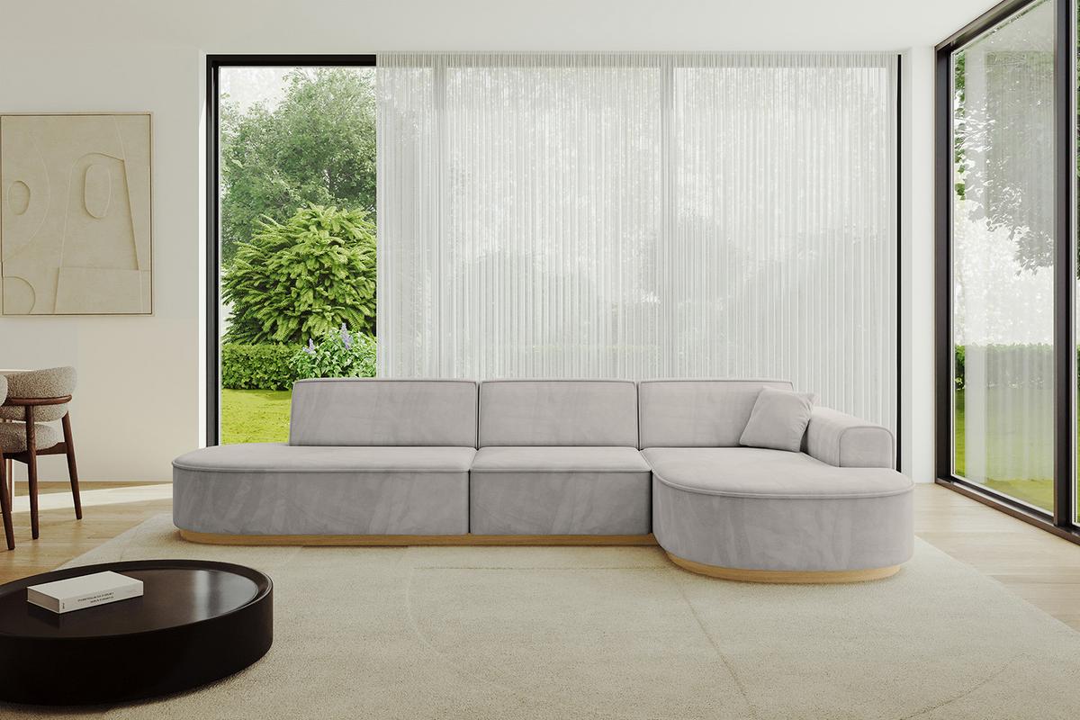 ECKSOFA Ottomane Rechts MARI-L2-v2 - 328x171x83 cm Hellbraun Velours - Hellbraun, Holzwerkstoff/Textil (171/328cm) - ALTDECOR