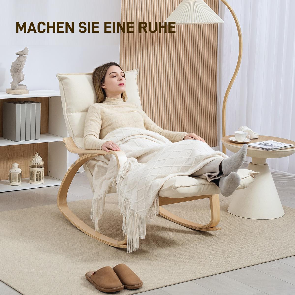 SCHAUKELSTUHL Schaukelsessel mit Rückenlehne, Fußstütze für Wohnzimmer Cremeweiß - Weiß, Kunststoff (67/92/106cm) - HOMCOM