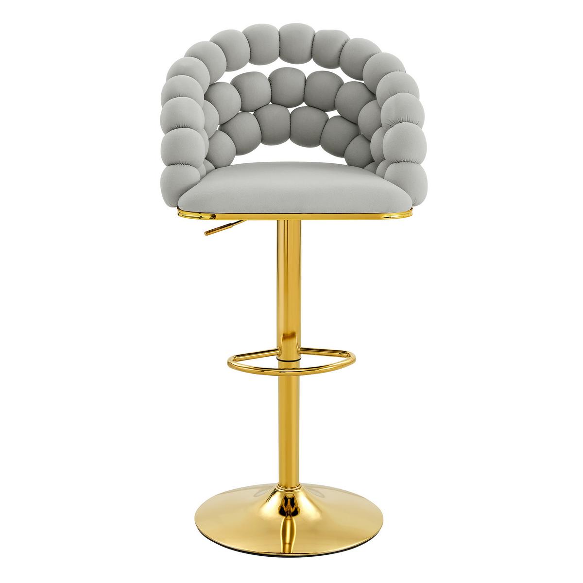 BARHOCKER 2er-Set aus samt mit gold-gestell, kugelketten-rückenlehne und höhenverstellbar - Hellgrau, Textil (45/112/52cm) - Urban Meuble
