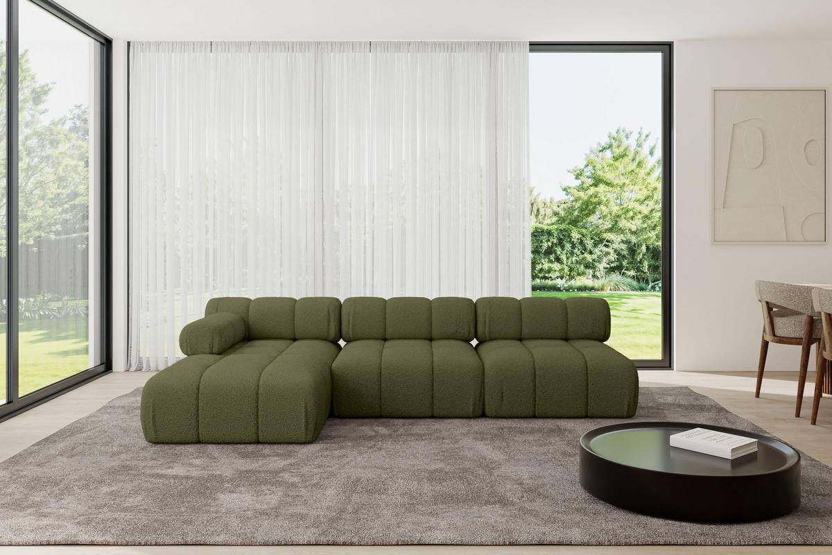 ECKSOFA modulares Sofa Razon-L2 - 285x160x70 cm Grün Bouclé - Grün, Holzwerkstoff/Textil (285/160cm) - ALTDECOR