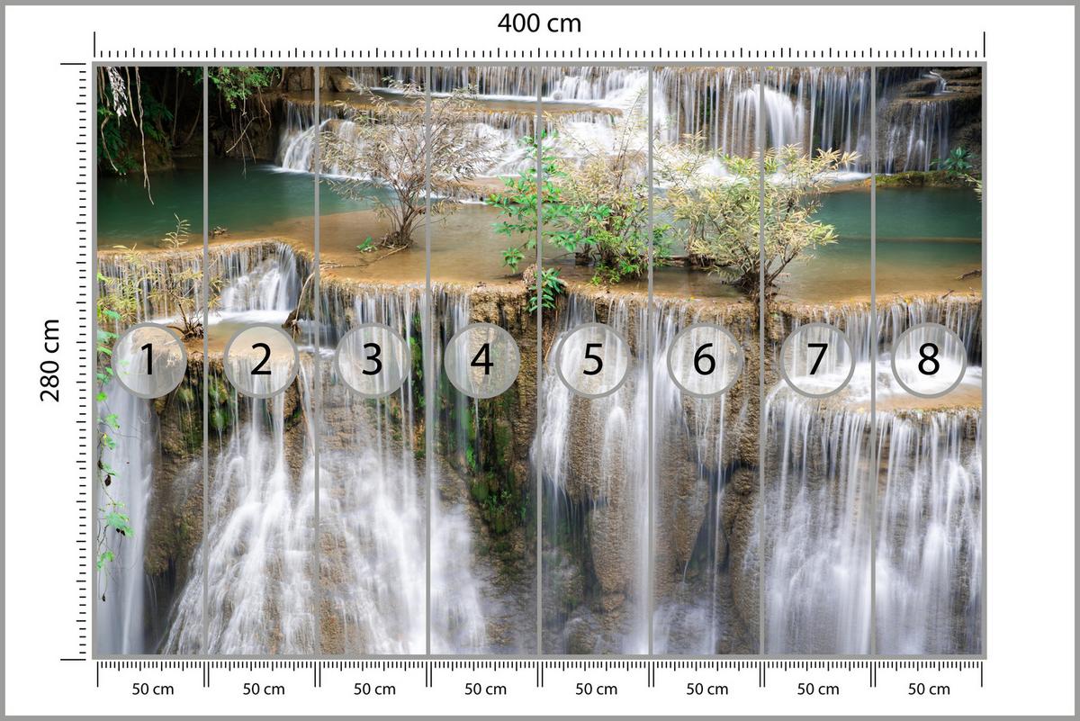 FOTOTAPETE für Wohnzimmer Wasserfall Panorama Pflanzen Natur 400x280 - Blau/Beige, Papier (400/280cm) - Muralo