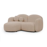 ECKSOFA Nuvola mit abgerundetem Design Hellbeige Bouclé-Stoff - Ottomane Links - Beige/Schwarz, Holz/Kunststoff (190/146cm) - S-Style Möbel