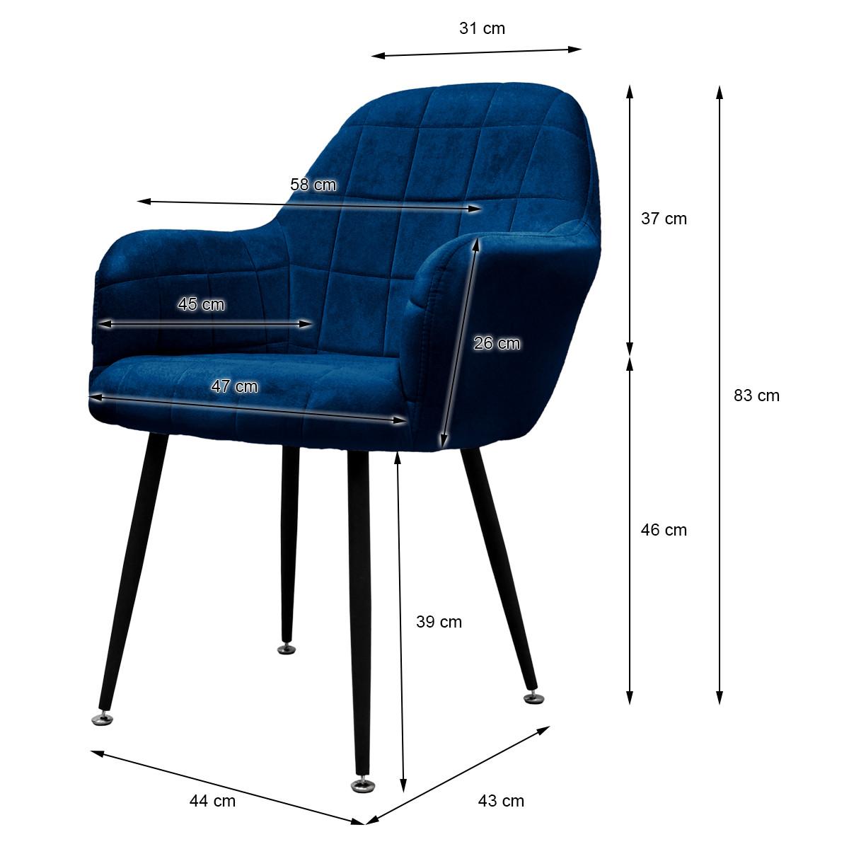 ESSZIMMERSTUHL 2er Set Dunkelblau Samt - Schwarz/Dunkelblau, Textil/Metall (60/84/58cm) - ML-DESIGN
