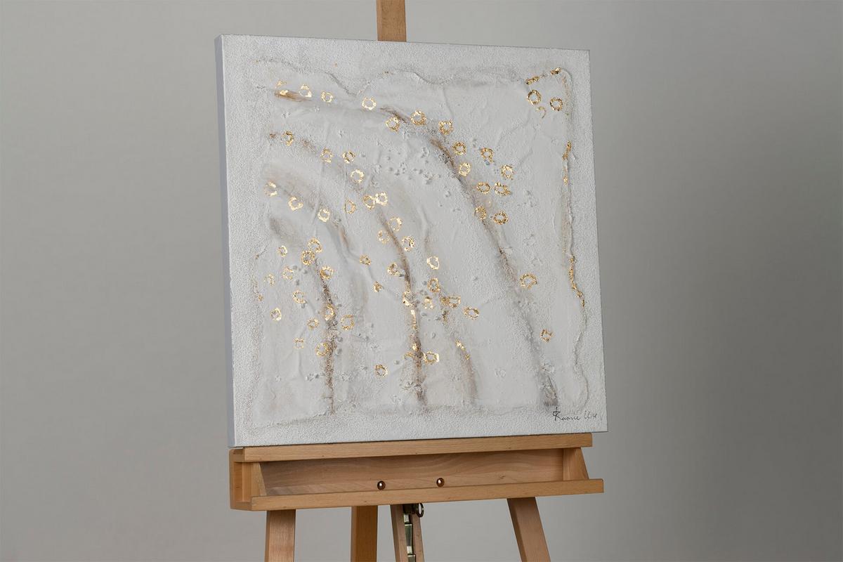 ACRYLBILD HANDGEMALT 60/60 cm - Goldfarben/Weiß, Holz/Textil (60/60cm) - KUNSTLOFT