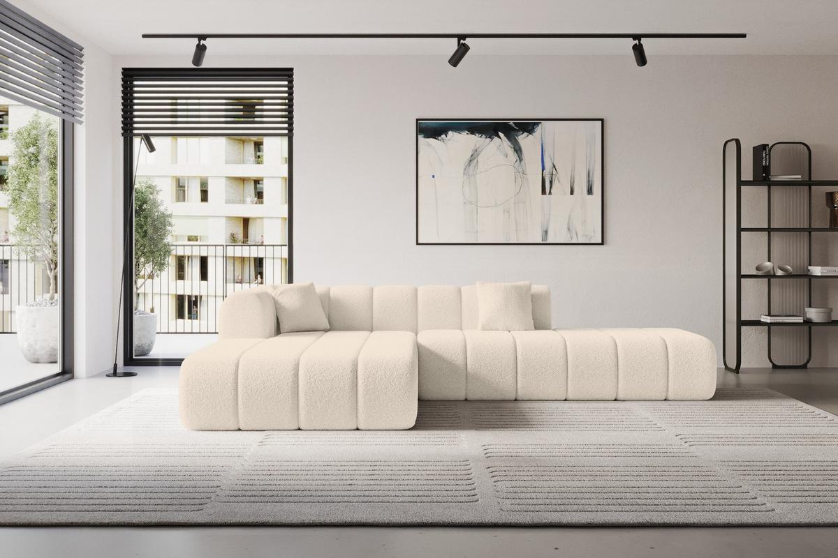 ECKSOFA Ottomane Links BILA-L 289x176x71 Dunkelbeige Bouclé - Schwarz/Cappuccino, Holzwerkstoff/Kunststoff (176/289cm) - ALTDECOR
