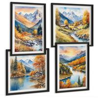 BILDER SET 4er Set - 50x50 cm & 40x60 cm Schwarzer Rahmen - Berglandschaft mit einem Fluss - Schwarz, Kunststoff (50/50cm) - TULUP