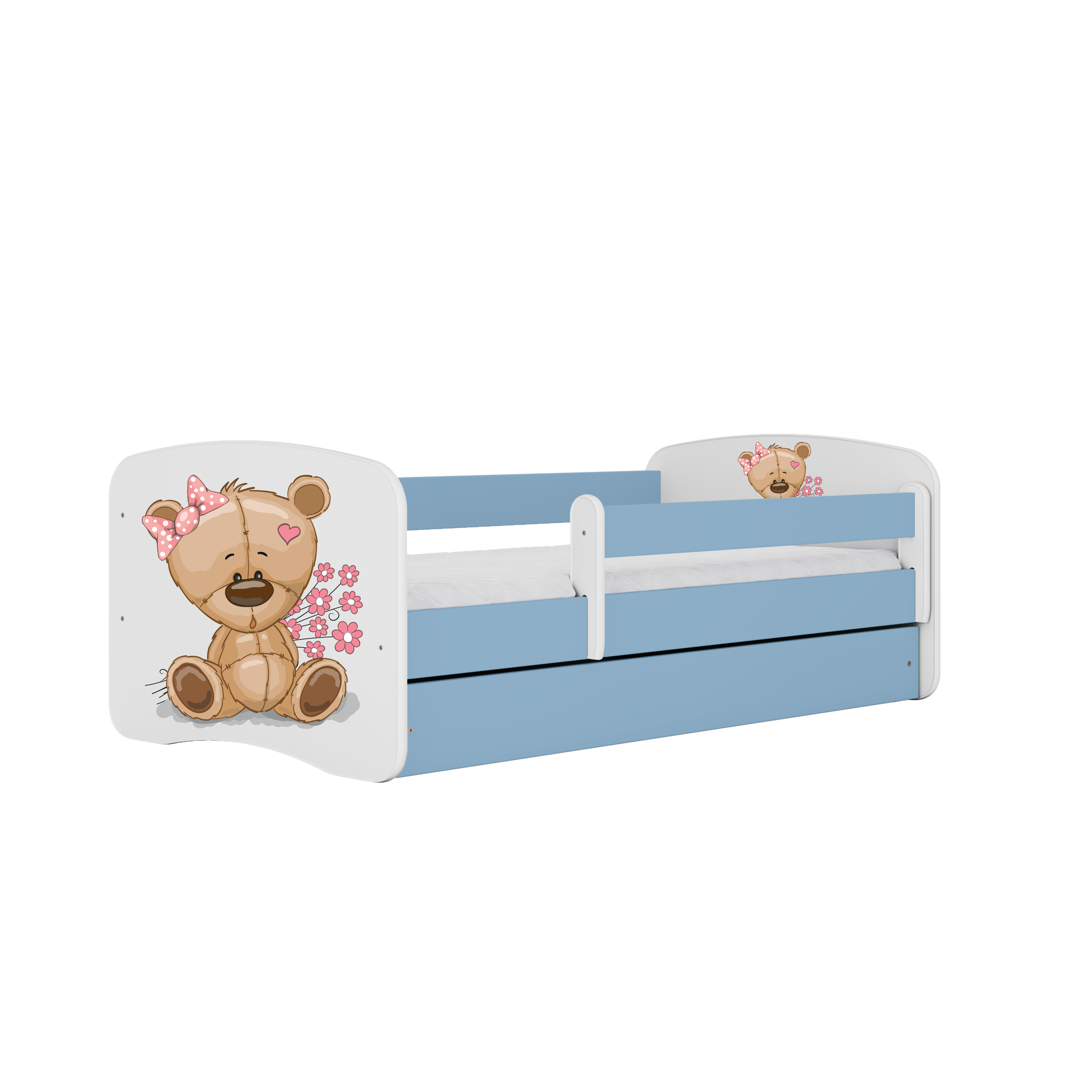 KINDERBETT Teddybärblumen mit Schublade und Matratze 140/70 - Blau, Holzwerkstoff (70/140cm) - RAUMHIRSCH FURNITURE