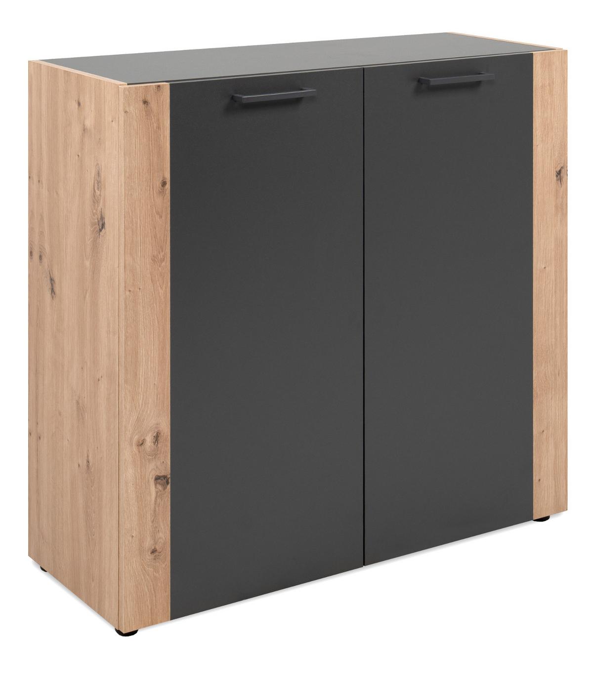 KOMMODE grau, Artisan Eiche 89 x 85 cm, Sideboard 2-türig - Anthrazit/Schwarz, Holzwerkstoff/Kunststoff (89/85/34.5cm) - Furn.Design