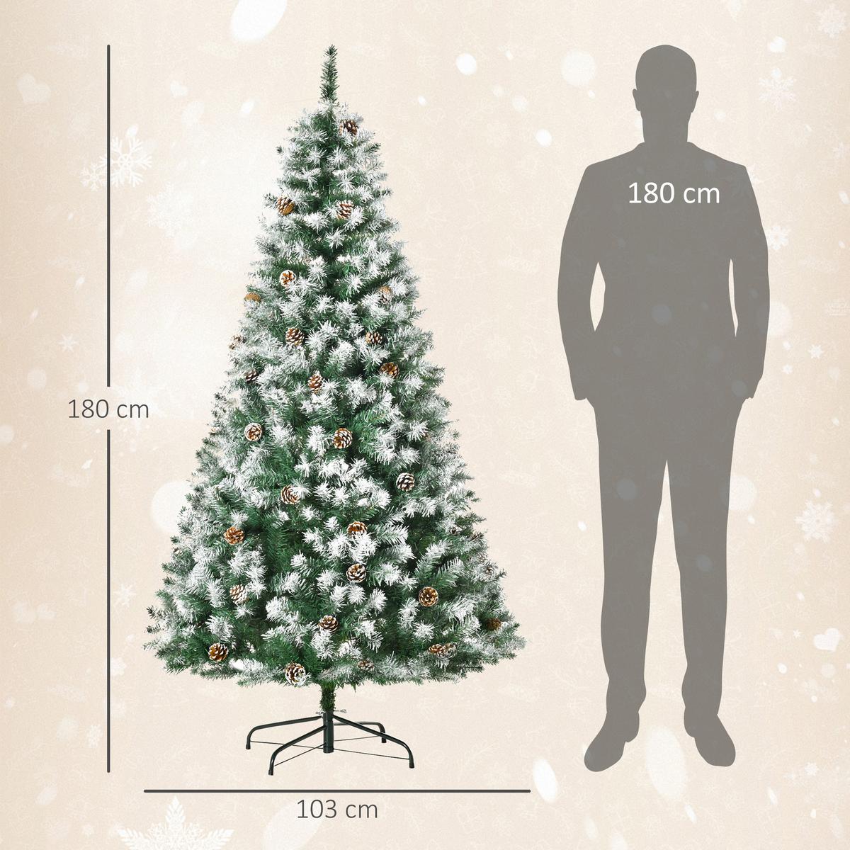 KÜNSTLICHER Weihnachtsbaum, 180 cm Christbaum mit Kunstschnee, Indoor - Grün, Kunststoff (180cm) - HOMCOM