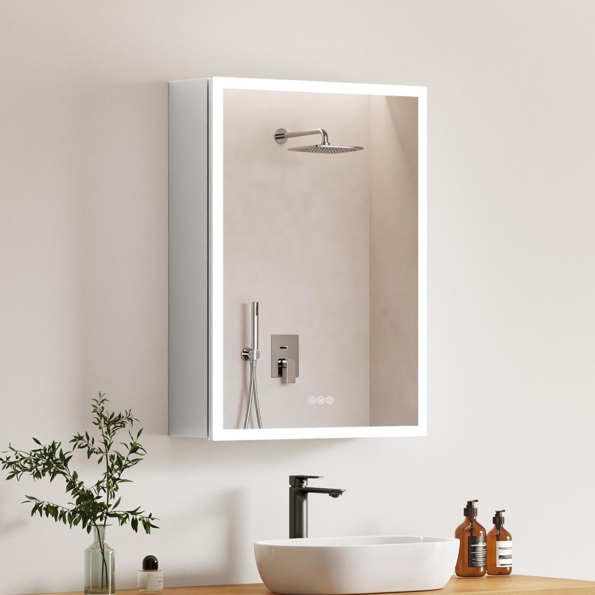 SPIEGELSCHRANK mit Beleuchtung Weiß 70/50 cm - Weiß, Metall (50/70/14.5cm) - EMKE