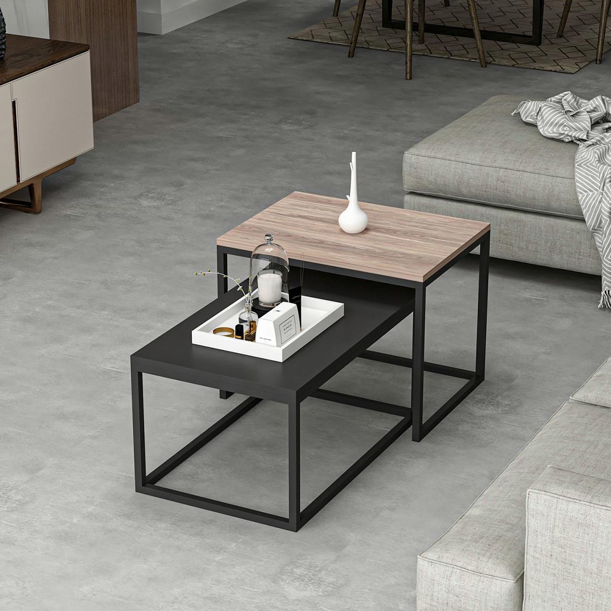 SATZTISCH Aabenraa 60/45/47 - Eichefarben, Metall (45/60/47cm) - [en.casa]