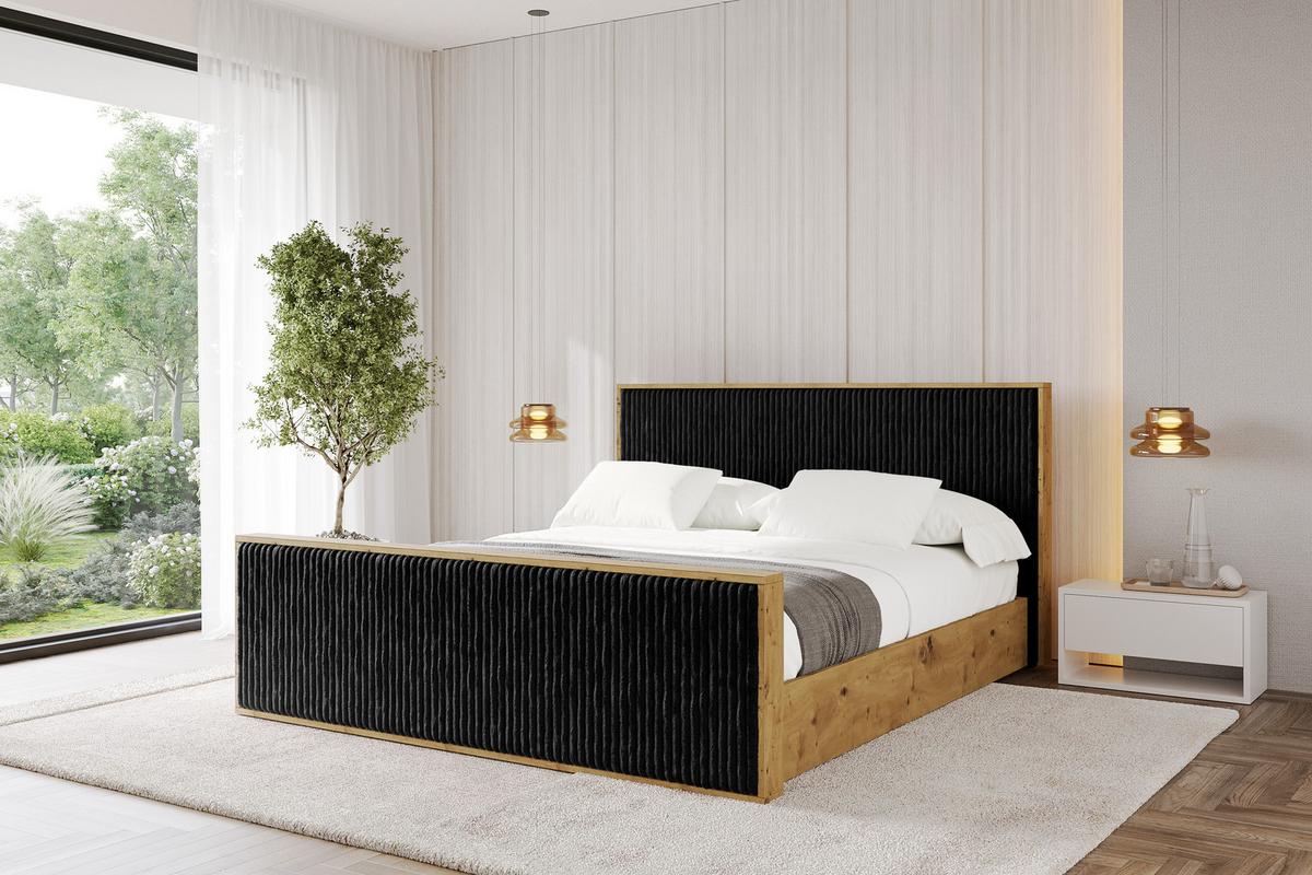 POLSTERBETT mit Bettkasten und Lattenrost, Boxbett mit Stauraum und Kopftei ohne Matratze - ENZO10 140x200 Schwarz - Schwarz, Holzwerkstoff/Textil (140/200cm) - ALTDECOR