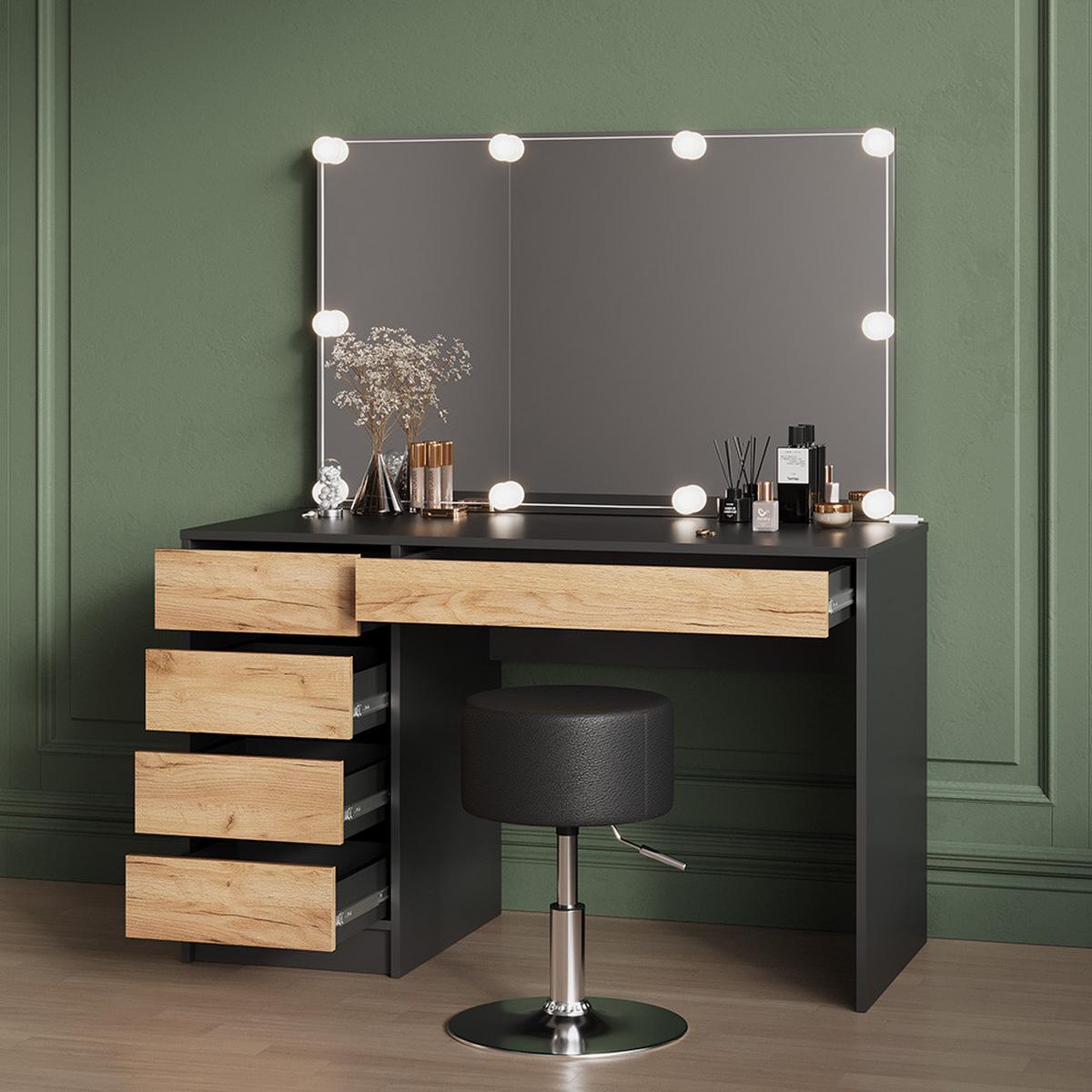 SCHMINKTISCH Imola Anthrazit/Goldkraft Eiche ohne Spiegel - Honigeiche/Anthrazit, Holzwerkstoff (55/120/75cm) - Livinity®