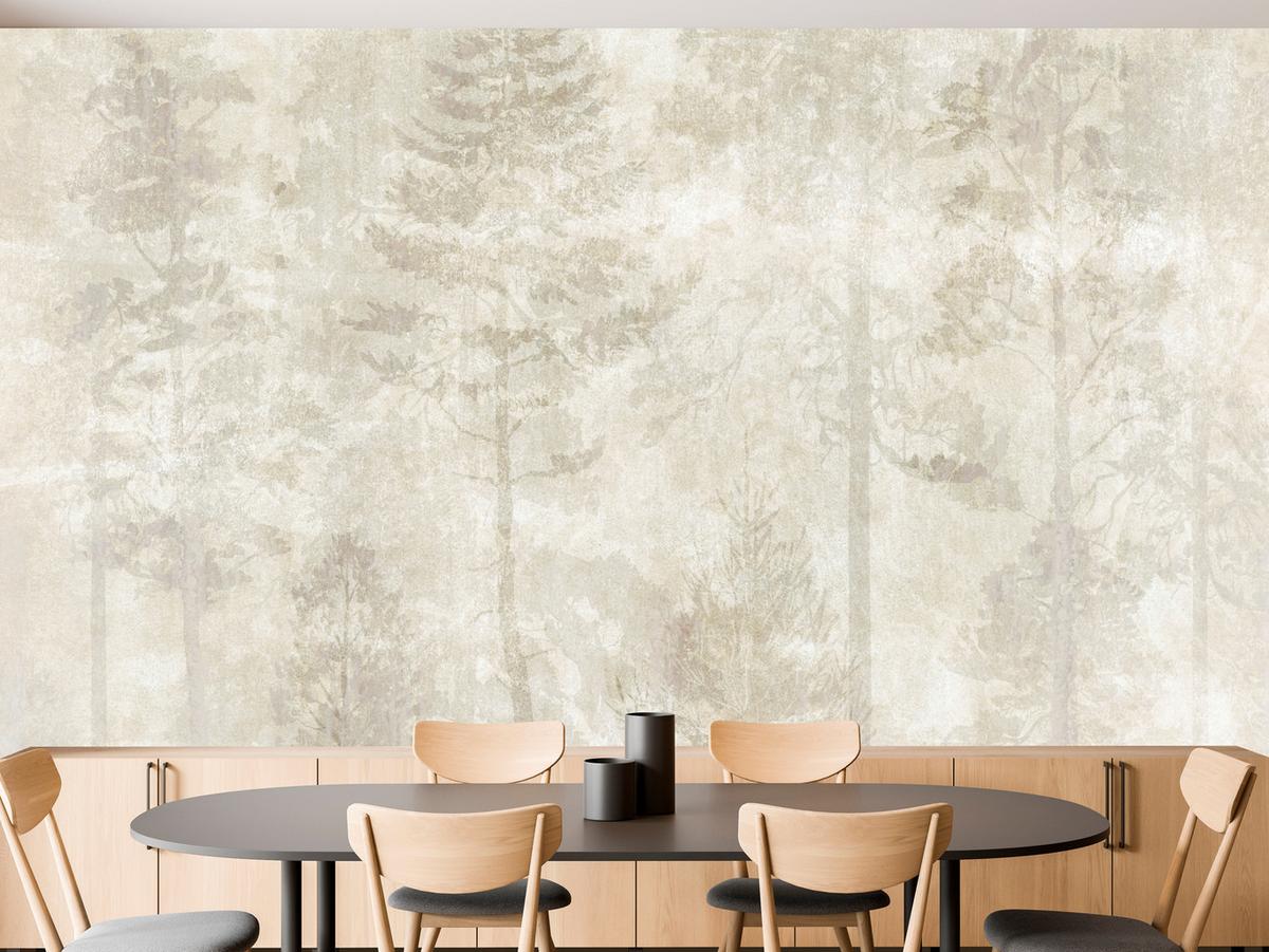 FOTOTAPETE für Wohnzimmer Boho Wald Bäume Beton Abstrakt Vintage Beige 250x175 - Beige/Braun, Papier (250/175cm) - Muralo
