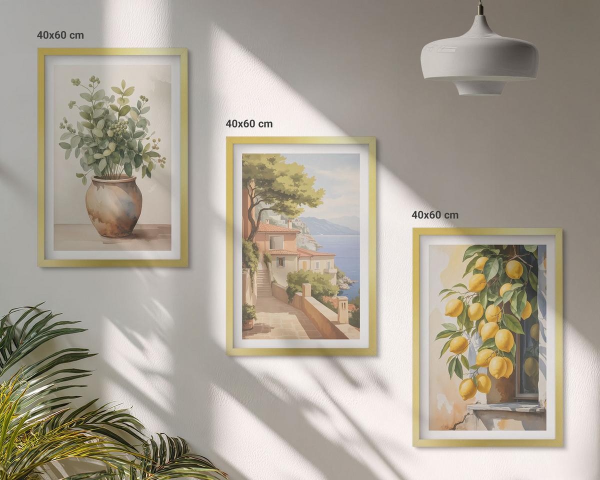 BILDER SET 3er Set - 40x60 cm Goldrahmen - Blumen in einer Vase, ein Meer aus Zitronen - Goldfarben, Kunststoff (40/60cm) - TULUP