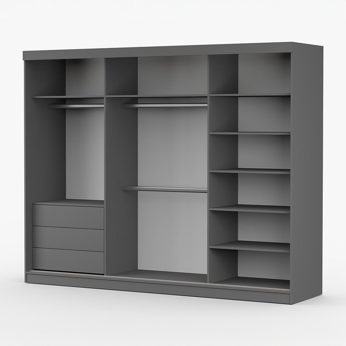 KLEIDERSCHRANK Milan 250 cm, 250/215/64, 3-türig, grau - Grau, Holzwerkstoff (250/215/64cm) - imoebel24