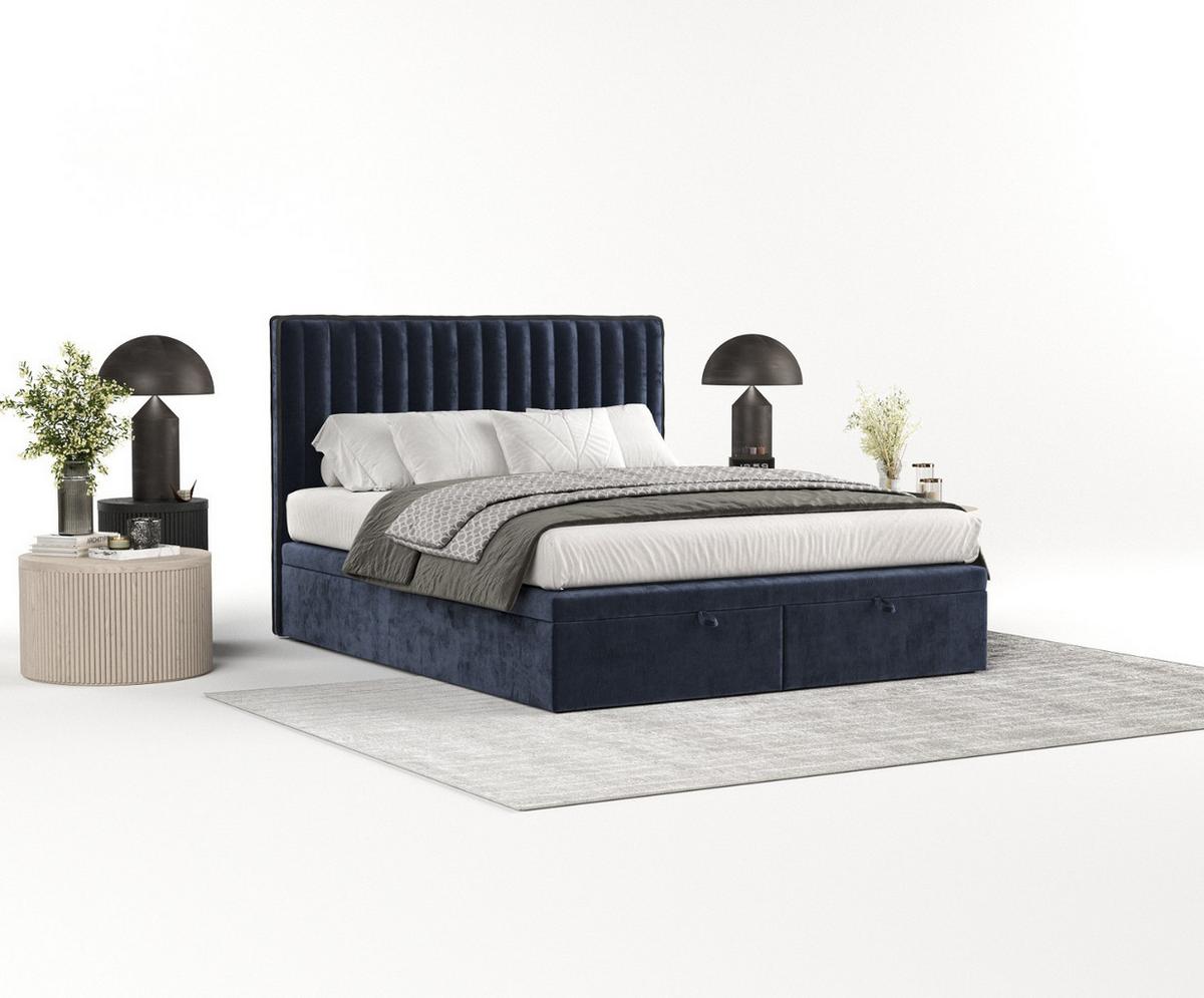 POLSTERBETT Keva mit Stauraum 120/200 cm Marineblau im Lotta Stoff - Schwarz/Dunkelblau, Holz/Holzwerkstoff (120/200cm) - AltaBeds