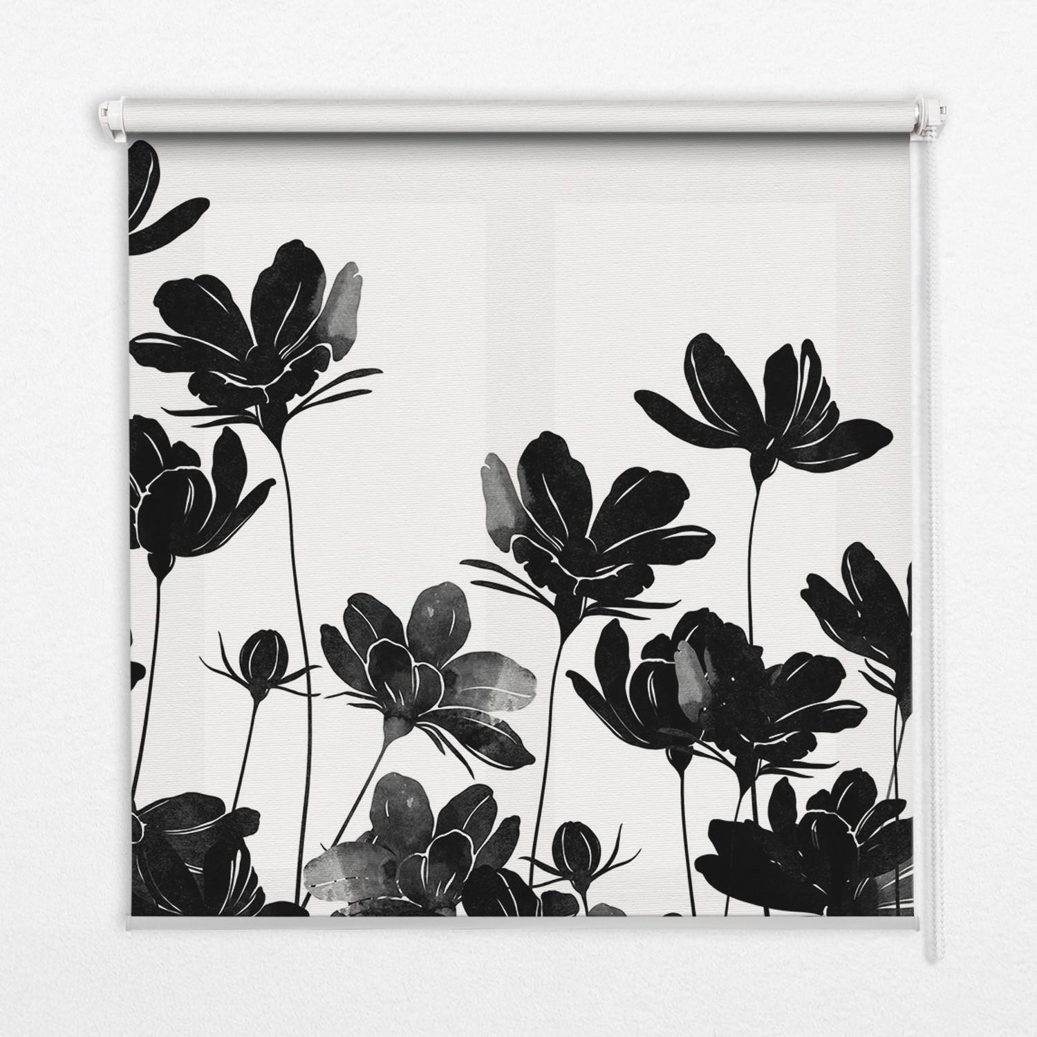 INNENROLLO - Fensterrollo - Rollo - 60x40 cm - Schwarze Blüten - Schwarz, Kunststoff (60/140/0.5cm) - TULUP