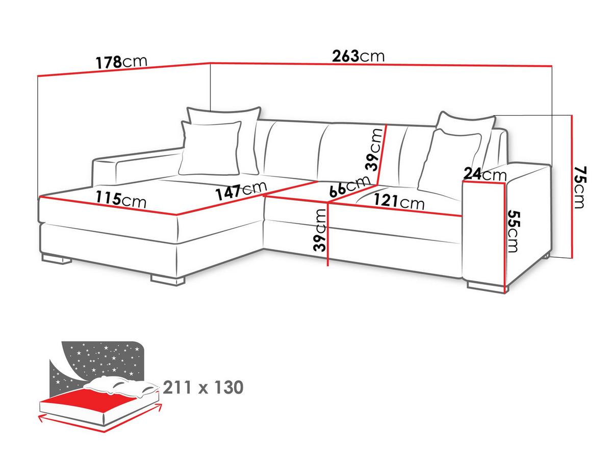 ECKSOFA Mexico, Seite: Links - Chromfarben/Hellgrau, Holz/Kunststoff (263/178cm) - MIRJAN24