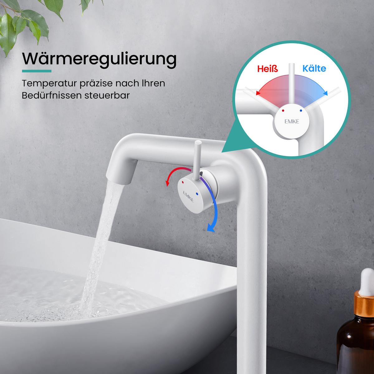 WASCHTISCHARMATUR Wasserzulaufrohr aus Edelstahl Weiß Matt 31/22 cm - Weiß, Metall (22/7.6/33.2cm) - EMKE