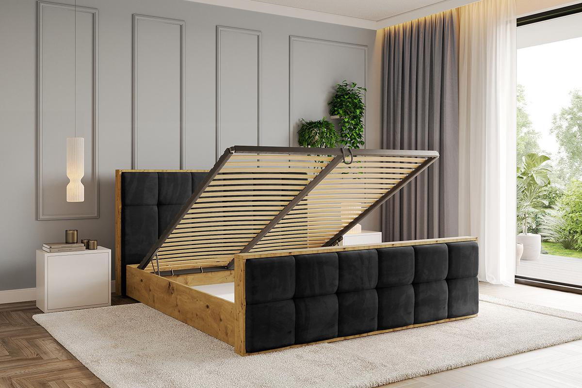 POLSTERBETT mit Bettkasten, Fußteil und Lattenrost, Boxbett ohne Matratze - ENZO7-Z 160x200 - Schwarz, Holzwerkstoff/Textil (160/200cm) - ALTDECOR
