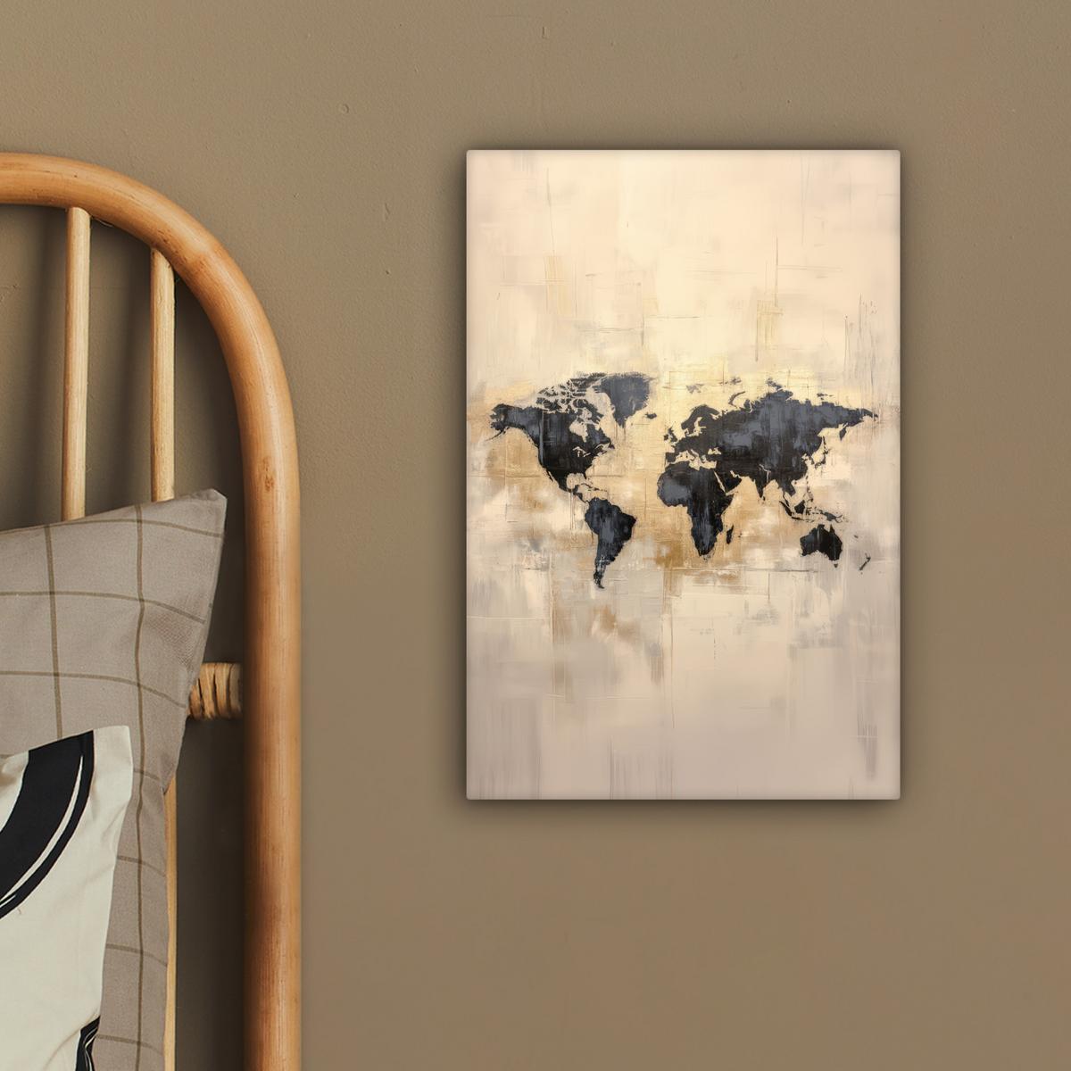 LEINWANDBILD Weltkarte - Gold - Schwarz - Abstrakt Deko Wohnzimmer 20x30 cm - Kupferfarben, Textil (20/30cm) - MuchoWow