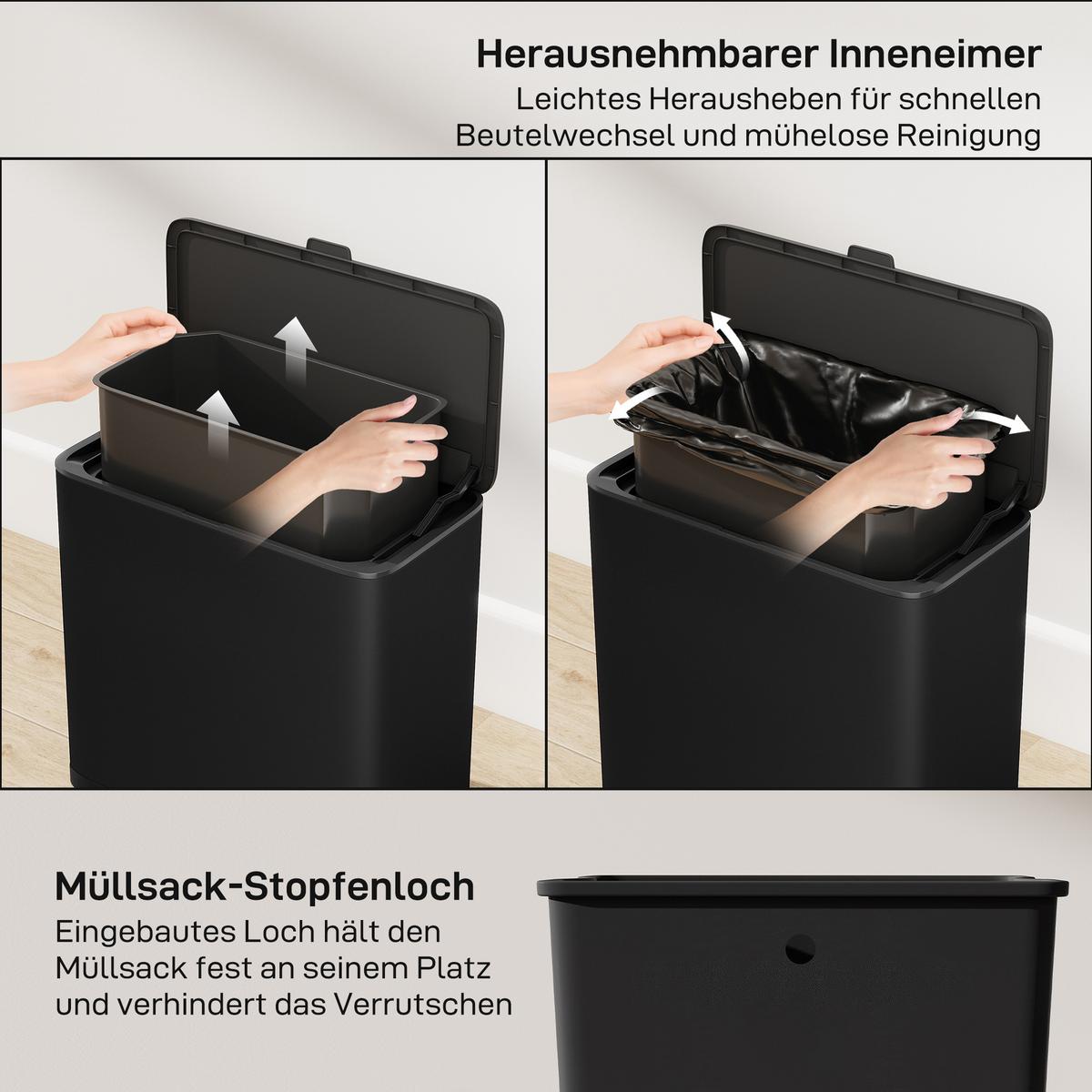 MÜLLEIMER 8 L hängend Abfalleimer mit ofen bleibendem Deckel und Inneneimer - Schwarz, Kunststoff (17.4/30/29.7cm) - HOMCOM