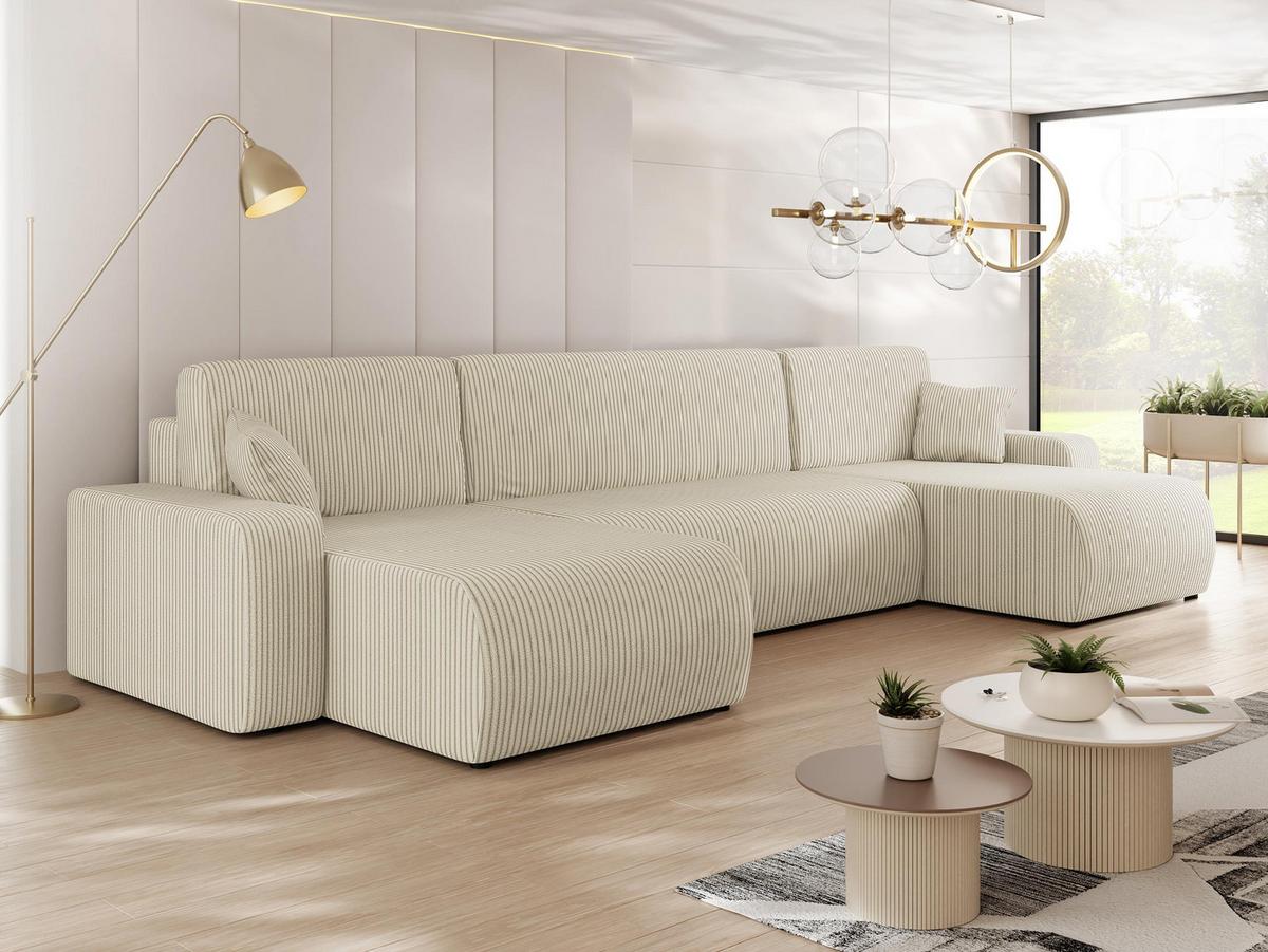 WOHNLANDSCHAFT Piano U Cord - Creme/Schwarz, Holz/Kunststoff (312/82/145cm) - MIRJAN24