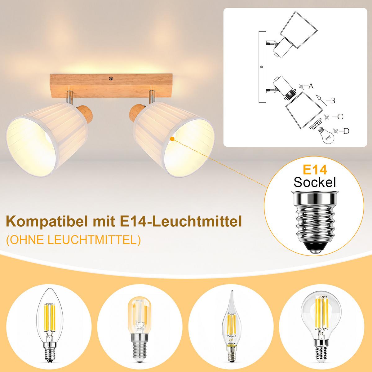 DECKENSTRAHLER Drevith 25/13/19 cm - Weiß/Braun, Holz/Textil (25/13/19cm) - ZMH