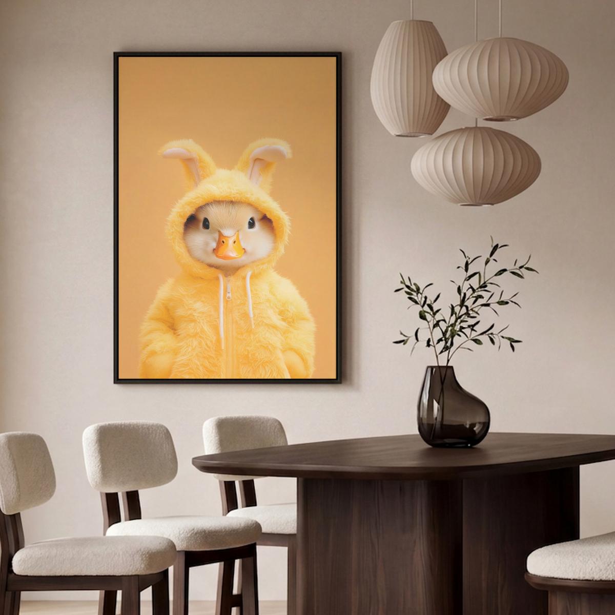 LEINWAND Bilder mit Rahmen - Osterhase - Kostüm - Ente - 80x120 - Gelb, Textil (80/120cm) - MuchoWow