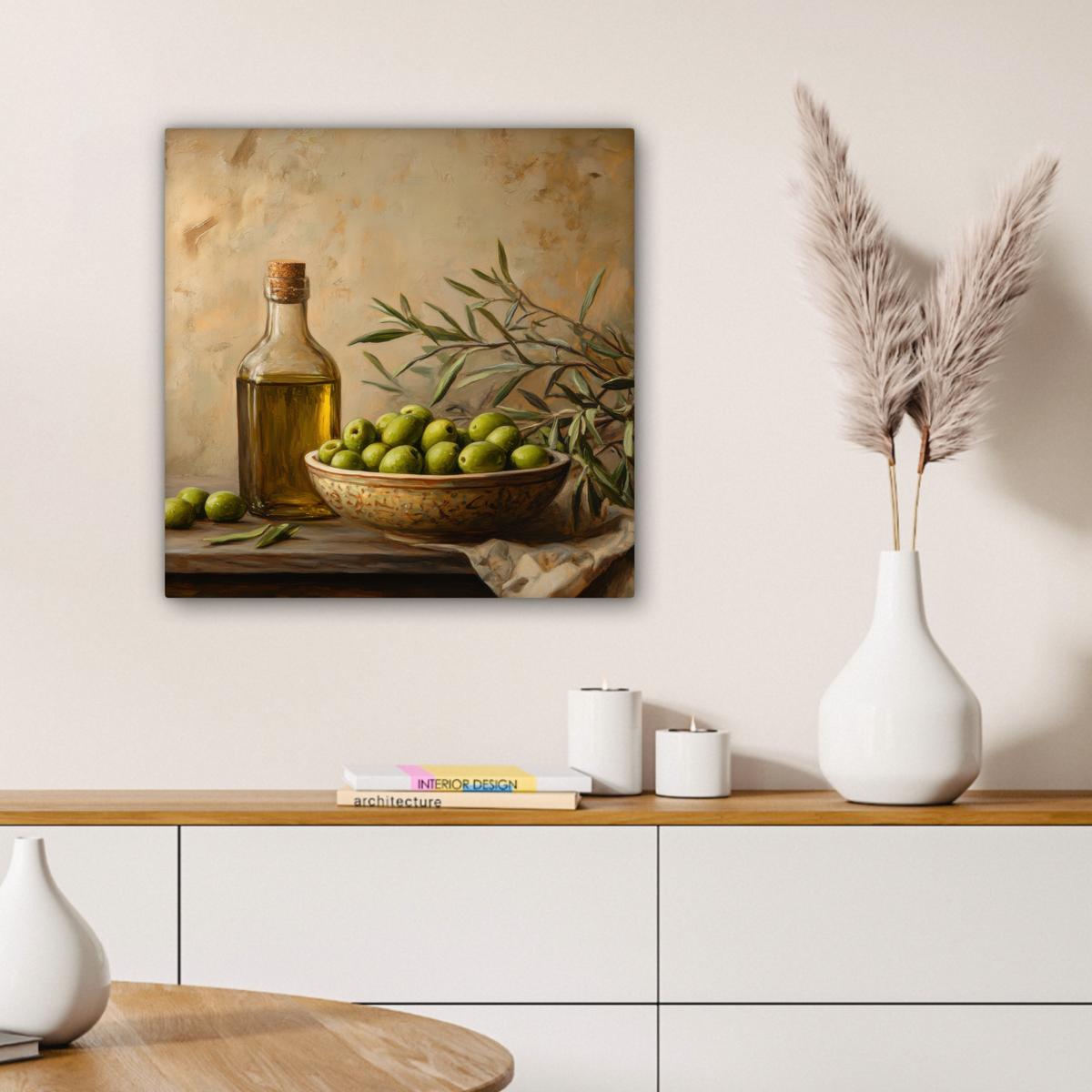 LEINWANDBILD Oliven - Stilleben - Vintage Wandbild Wohnzimmer 50x50 cm - Olivgrün, Textil (50/50cm) - MuchoWow